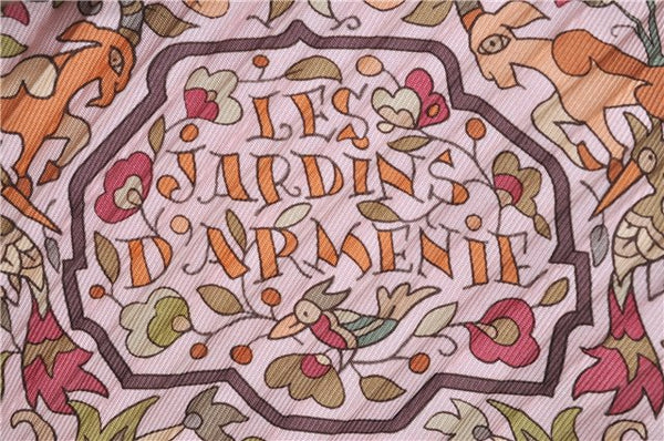 Authentic HERMES Pleats Scarf "LES JARDINS D'ARMENIE" Silk Pink 9624D