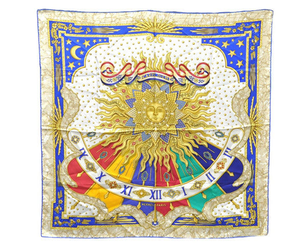 Authentic HERMES Carre 90 Scarf "CARPE DIEM" Silk Blue 9626D