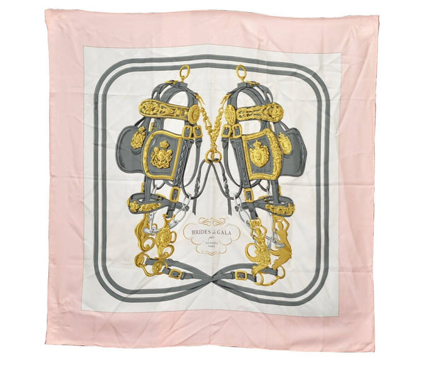 Authentic HERMES Carre 90 Scarf "BRIDES de GALA" Silk Pink 9628B