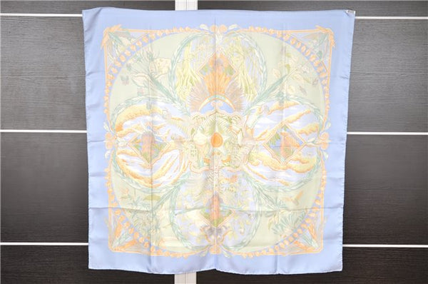 Authentic HERMES Carre 90 Scarf "AMAZONIA" Silk Light Blue 9632F