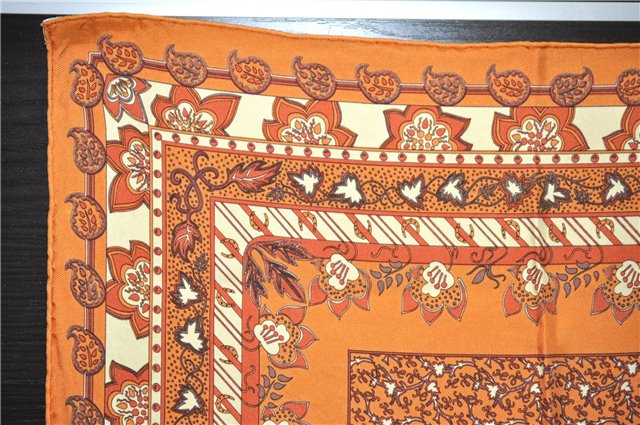 Auth HERMES Petit Carre 40 Scarf Handkerchief Plants Pattern Silk Orange 9633D