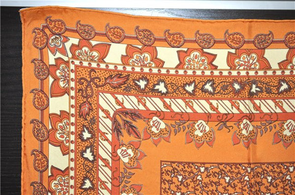 Auth HERMES Petit Carre 40 Scarf Handkerchief Plants Pattern Silk Orange 9633D