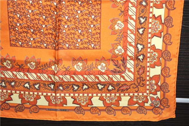 Auth HERMES Petit Carre 40 Scarf Handkerchief Plants Pattern Silk Orange 9633D