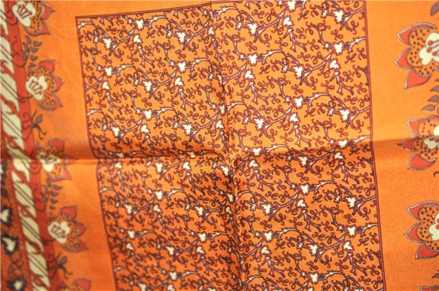 Auth HERMES Petit Carre 40 Scarf Handkerchief Plants Pattern Silk Orange 9633D