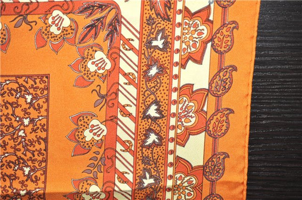 Auth HERMES Petit Carre 40 Scarf Handkerchief Plants Pattern Silk Orange 9633D