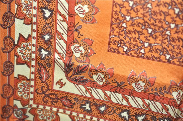 Auth HERMES Petit Carre 40 Scarf Handkerchief Plants Pattern Silk Orange 9633D