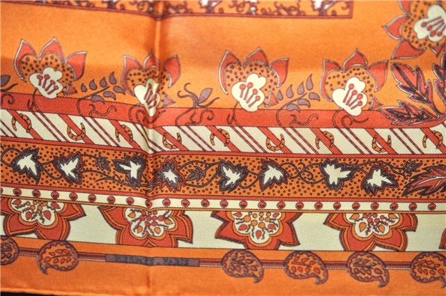 Auth HERMES Petit Carre 40 Scarf Handkerchief Plants Pattern Silk Orange 9633D