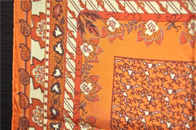 Auth HERMES Petit Carre 40 Scarf Handkerchief Plants Pattern Silk Orange 9633D