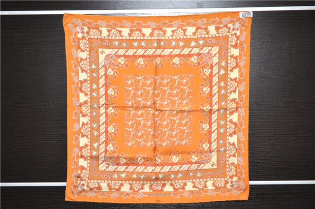 Auth HERMES Petit Carre 40 Scarf Handkerchief Plants Pattern Silk Orange 9633D