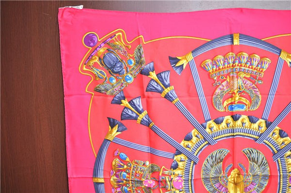 Authentic HERMES Carre 90 Scarf Scarab beetle Motif Silk Pink Gold 9635D