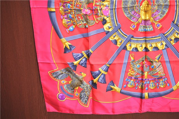 Authentic HERMES Carre 90 Scarf Scarab beetle Motif Silk Pink Gold 9635D