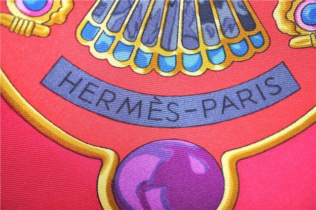 Authentic HERMES Carre 90 Scarf Scarab beetle Motif Silk Pink Gold 9635D