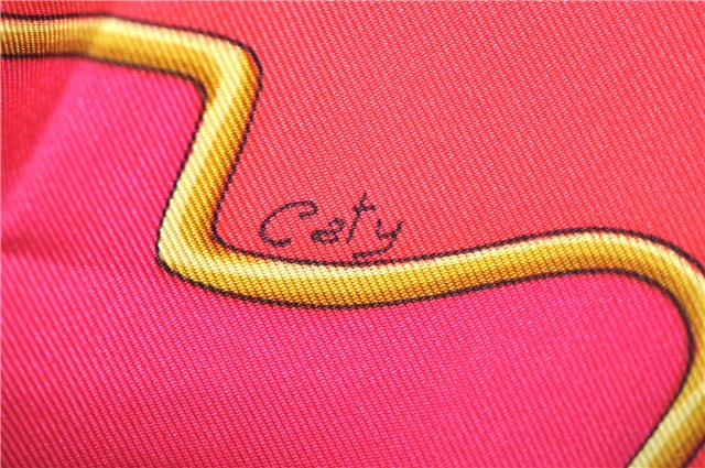 Authentic HERMES Carre 90 Scarf Scarab beetle Motif Silk Pink Gold 9635D