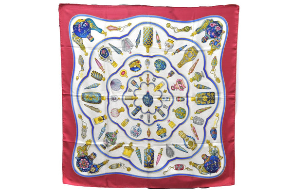 Authentic HERMES Carre 90 Scarf "Qu' importe le flacon" Silk Bordeaux Red 9637D