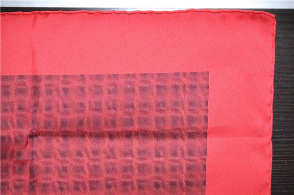 Authentic HERMES Petit Carre 40 Scarf Handkerchief Plaid Motif Silk Red 9638D