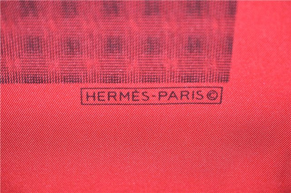 Authentic HERMES Petit Carre 40 Scarf Handkerchief Plaid Motif Silk Red 9638D