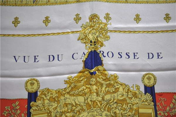 HERMES Carre 90 Scarf "VUE DU CAROSSE DE LA GALERE LA REALE" Silk Blue 9640D