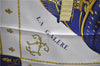 HERMES Carre 90 Scarf "VUE DU CAROSSE DE LA GALERE LA REALE" Silk Blue 9640D