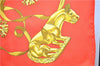 Authentic HERMES Carre 90 Scarf "LES CAVALIERS D'OR" Silk Red 9641D