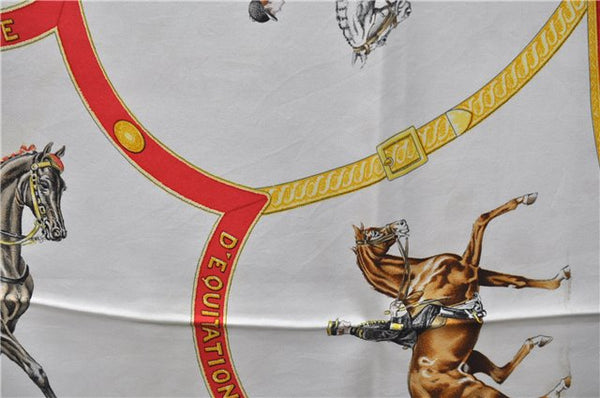 Authentic HERMES Carre 90 Scarf "ECOLE FRANCAISE D'EQUITATION" Silk Blue 9642D