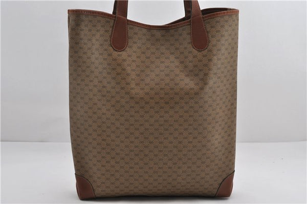 Authentic GUCCI Web Sherry Line Micro GG Tote Bag PVC Leather Brown 9644E