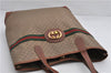 Authentic GUCCI Web Sherry Line Micro GG Tote Bag PVC Leather Brown 9644E