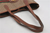 Authentic GUCCI Web Sherry Line Micro GG Tote Bag PVC Leather Brown 9644E