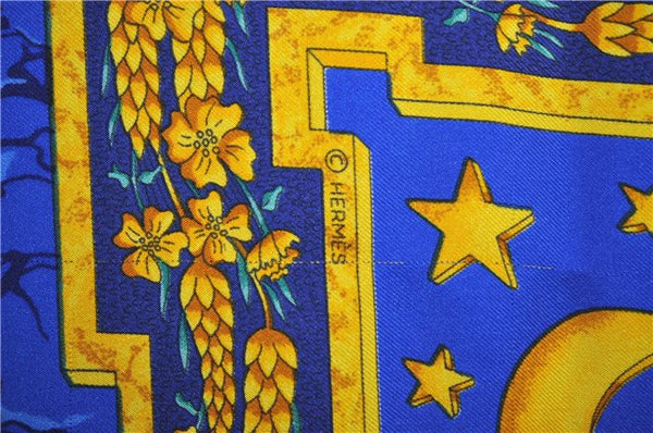 Authentic HERMES Carre 90 Scarf "CARPE DIEM" Silk Navy Blue 9645D