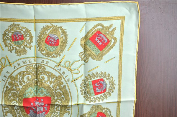 HERMES Petit Carre 40 Scarf Handkerchief "LES ARMES DE PARIS" Silk Yellow 9646D