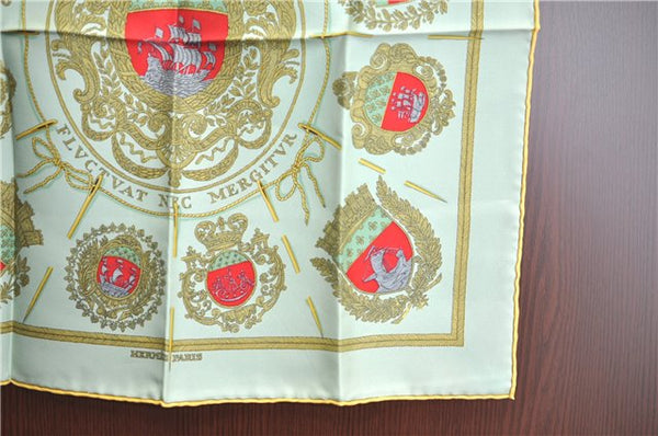 HERMES Petit Carre 40 Scarf Handkerchief "LES ARMES DE PARIS" Silk Yellow 9646D