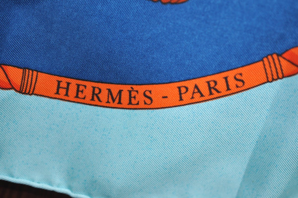 Authentic HERMES Carre 90 Scarf "LES FOLIES DU CIEL" Silk Blue 9647F