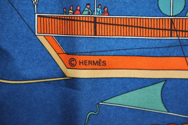 Authentic HERMES Carre 90 Scarf "LES FOLIES DU CIEL" Silk Blue 9647F