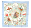 Authentic HERMES Carre 90 Scarf "Auteuil en Mai" Silk Light Blue 9649F