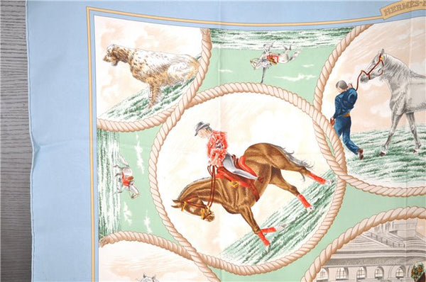 Authentic HERMES Carre 90 Scarf "Auteuil en Mai" Silk Light Blue 9649F