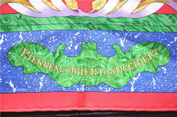 Auth HERMES Carre 90 Scarf "PIERRES d' ORIENT et d' OCCIDENT" Silk Red 9650D