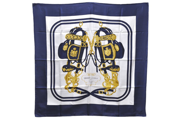 Authentic HERMES Carre 90 Scarf "BRIDES de GALA par" Silk Navy 9653D