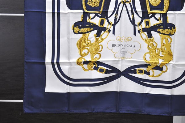 Authentic HERMES Carre 90 Scarf "BRIDES de GALA par" Silk Navy 9653D