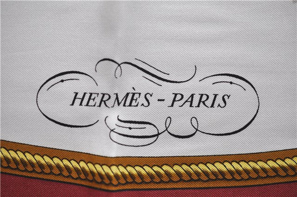 Authentic HERMES Carre 90 Scarf "REPRISE" Silk Bordeaux Red 9654D