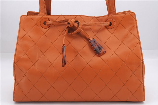 Authentic CHANEL Calf Skin Matelasse Shoulder Tote Bag Orange CC 9659D