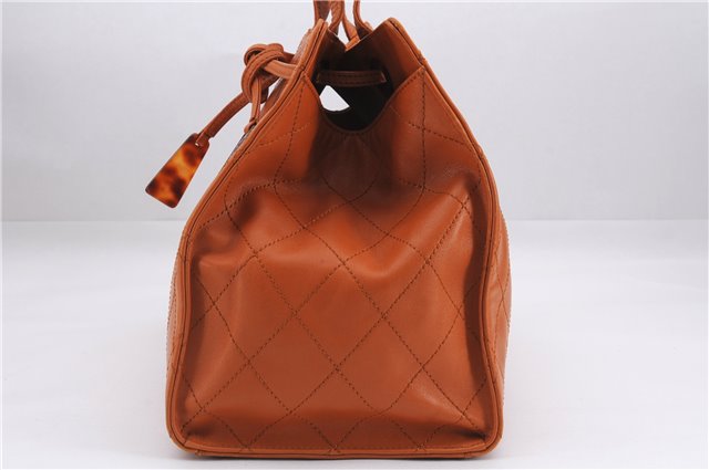 Authentic CHANEL Calf Skin Matelasse Shoulder Tote Bag Orange CC 9659D