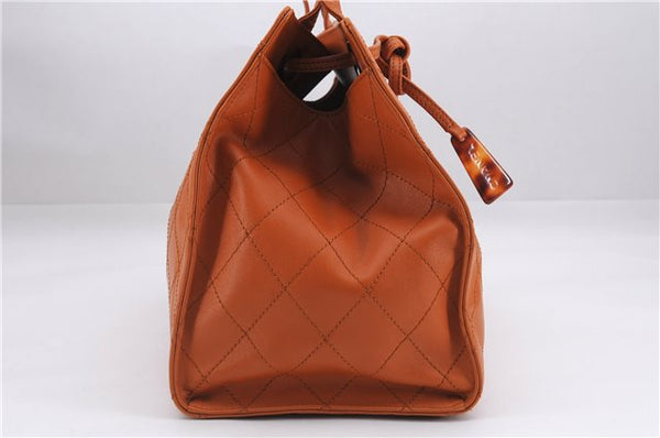 Authentic CHANEL Calf Skin Matelasse Shoulder Tote Bag Orange CC 9659D