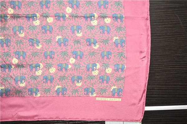 Auth HERMES Petit Carre 40 Scarf Handkerchief Elephant Pattern Silk Purple 9664C