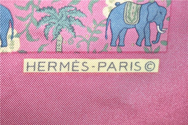 Auth HERMES Petit Carre 40 Scarf Handkerchief Elephant Pattern Silk Purple 9664C