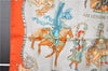 Authentic HERMES Carre 90 Scarf "LES FETES DU ROI SOLEIL" Silk Orange 9670F