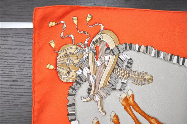 Authentic HERMES Carre 90 Scarf "LES FETES DU ROI SOLEIL" Silk Orange 9670F