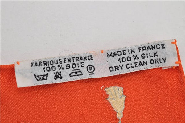 Authentic HERMES Carre 90 Scarf "LES FETES DU ROI SOLEIL" Silk Orange 9670F