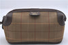 Authentic Burberrys Check Canvas Leather Clutch Hand Bag Purse Khaki Green 9680C