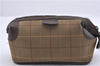 Authentic Burberrys Check Canvas Leather Clutch Hand Bag Purse Khaki Green 9680C