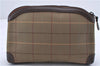 Authentic Burberrys Check Canvas Leather Clutch Hand Bag Purse Khaki Green 9681C