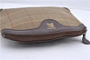 Authentic Burberrys Check Canvas Leather Clutch Hand Bag Purse Khaki Green 9681C